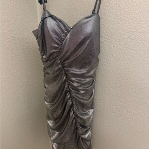Elegant Silver Ruched Dress
